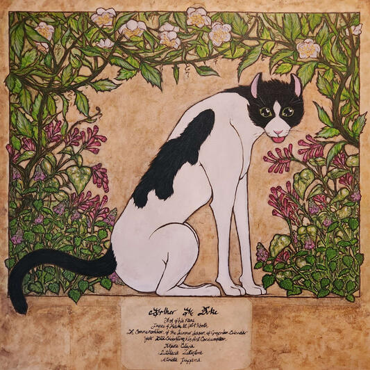 Watercolor, acrylic, and parchment pet portrait